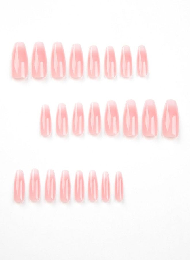 RikView French Tip Coffin Press-on Nails 24 PCs/Set (12 Sizes) Glossy Pink ABS Material - Image 4